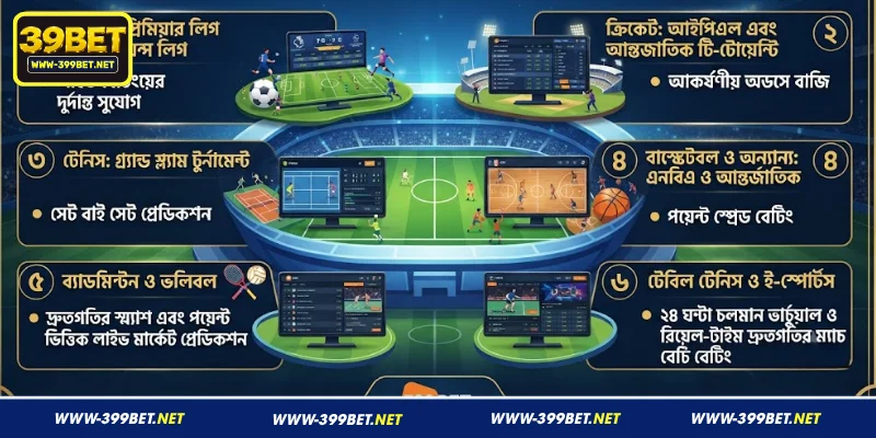 399BET স্পোর্টস - বৈচিত্র্যময় গেম, আকর্ষণীয় বেটিং অডস 3 399BET-এর সেরা ও রোমাঞ্চকর স্পোর্টস গেমসমূহ